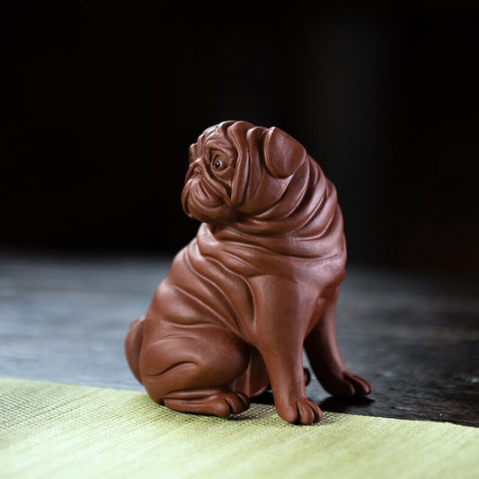 4.13" Purple Clay Tea Pet Zodiac Dog Statue Tea Figurine Ornaments Handmade Gift