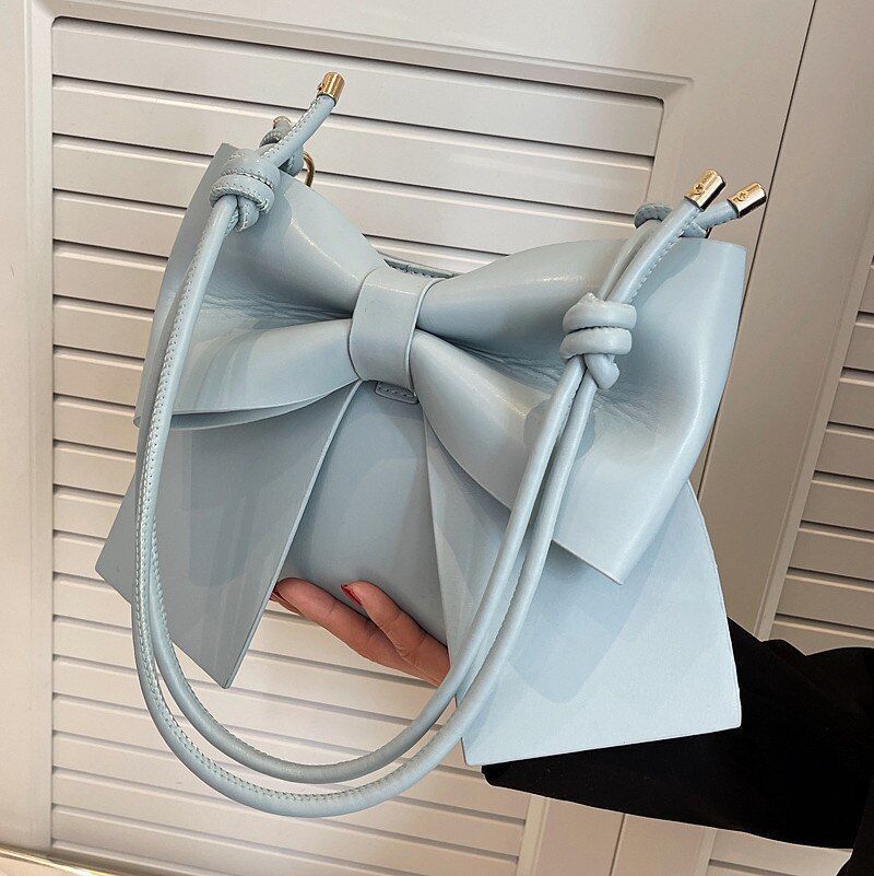 Textured Shoulder Underarm Bag Messenger Purse Bow Small Pouch 23*6*17 CM Zipper