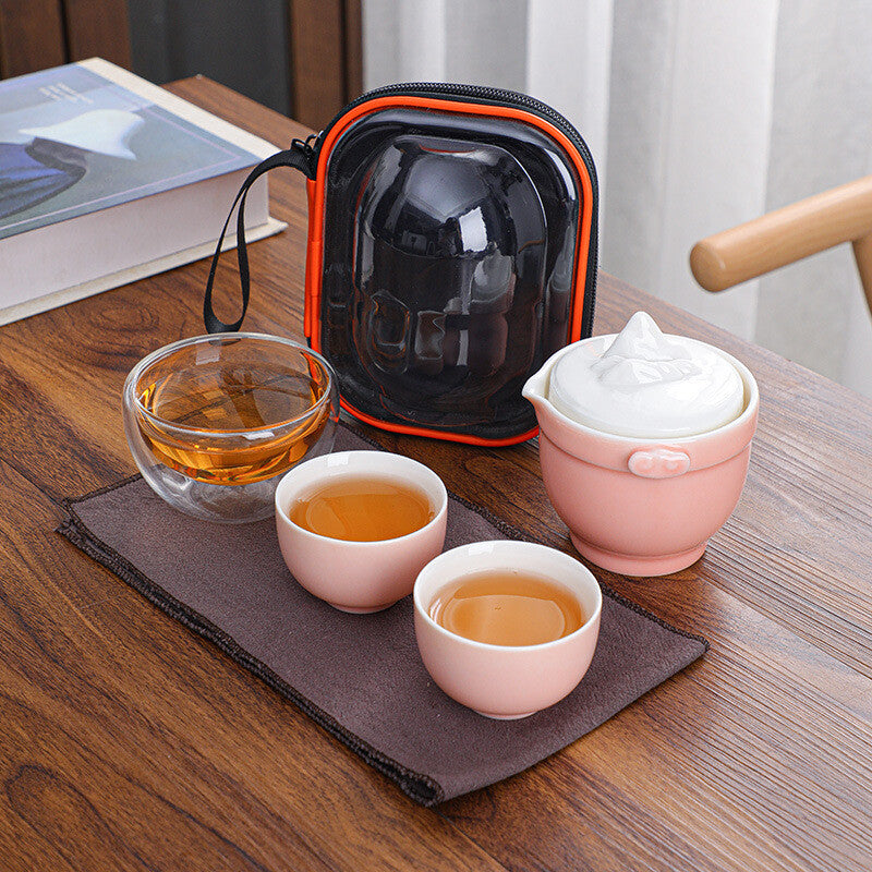 Portable Tea Set With Bag Porcelain Tea Pot Matching Tea Cup Glass Cup Tea Towel