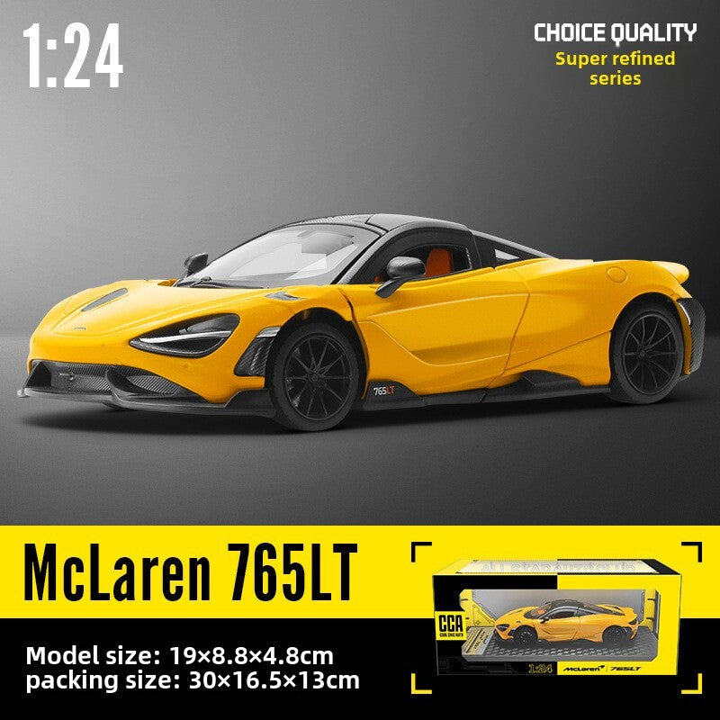 1:24 Diecast McLaren 765LT Supercar Metal Car Model Toy Sound Light Door Open
