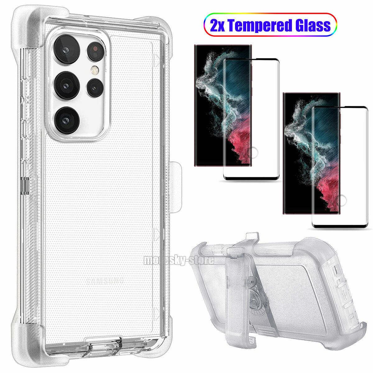 For Samsung Galaxy S22 S22+ S22 Ultra Clear Case w Clip Holster Belt Stand Cover