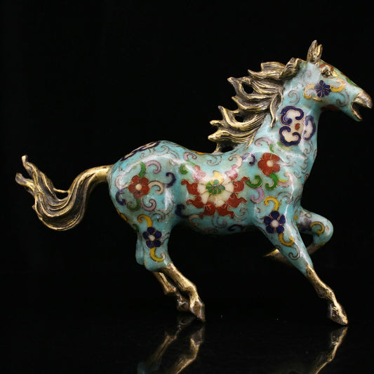9.4" Chinese Cloisonné Enamel Bronze Lovable Animal Fine Horse Statues Collect