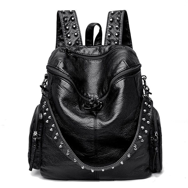 Rivet Soft Leather Backpacks Fashion Luxury Shoulder Large School Bags 20-35 L