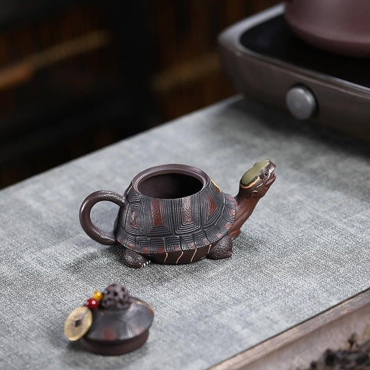 Yixing Zisha Teapot Turtle Shape Fu Jia Tian Xia Raw Purple Clay Kung Fu Tea Pot