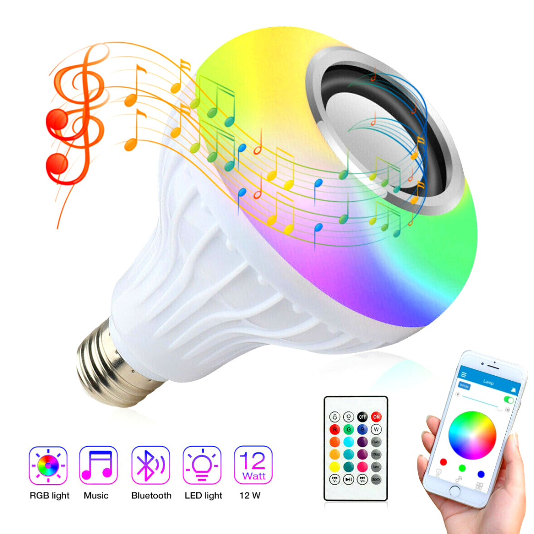 3PACK- Altavoz inalámbrico Bluetooth E27 Bombilla LED Música RGB Colores EE. UU.