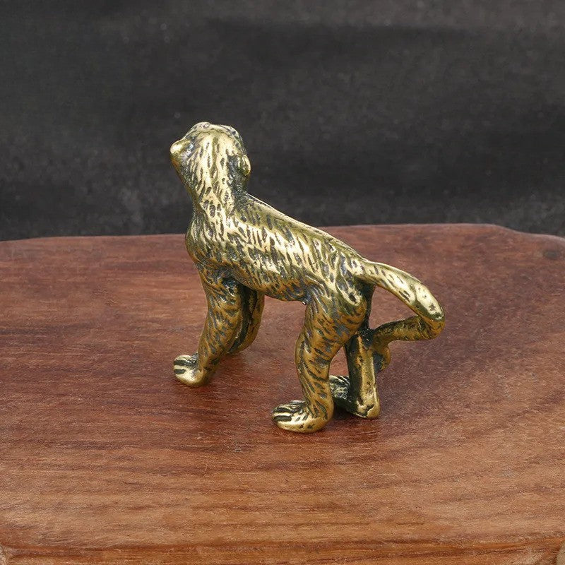 Solid Brass Long Tail Monkey Figurine Miniature Tea Pet Craft Desktop Ornament