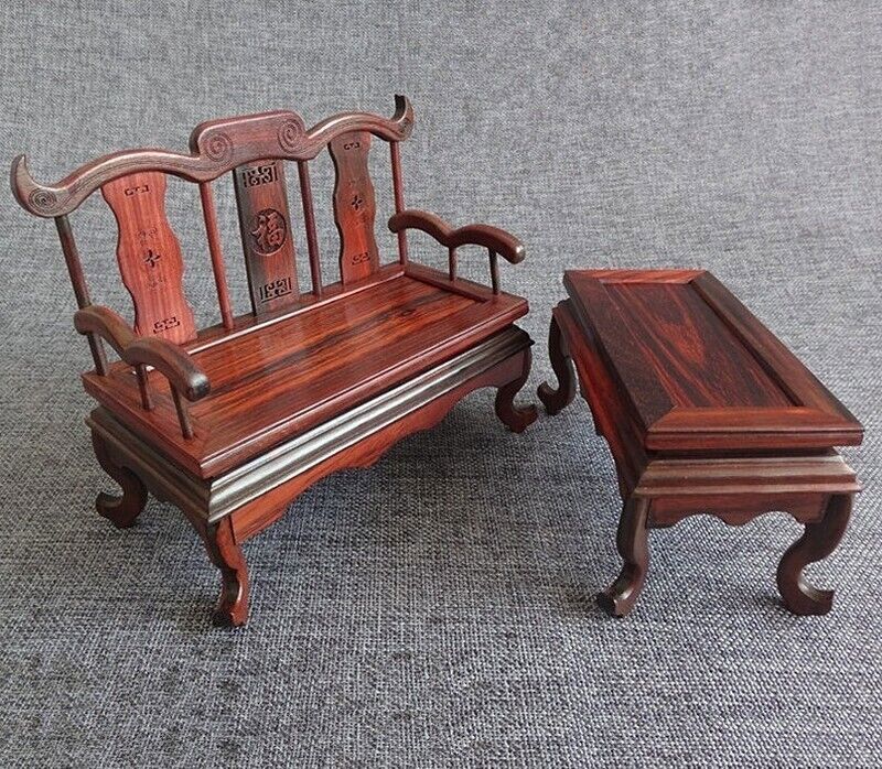 2 Pcs Mini Rosewood Carved Miniature Furniture Dollhouse Model Ornaments Decor