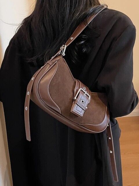 Women's Classic Vintage Handbag Leather Shoulder Bag Halfmoon Shaped Retro Gift