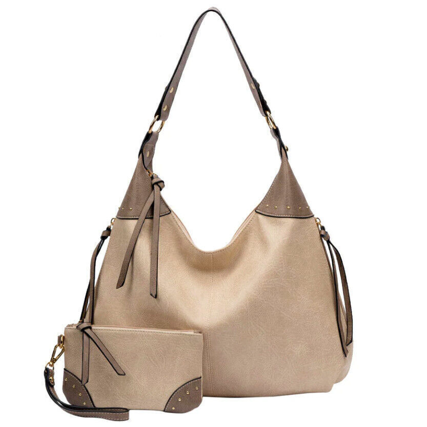 Celela Women Concealed Carry Studs Hobo Shoulder Handbag Tote Bag W/ Purse Set