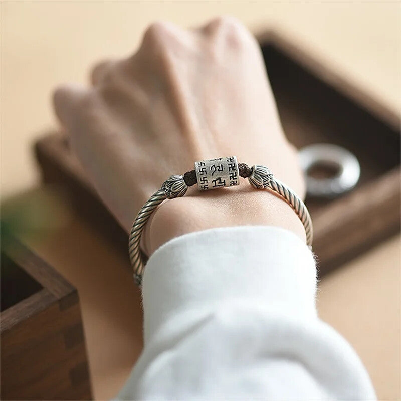 Vintage Lotus Rope braided Bracelet Brilliant Mantra Buddhist Scriptures Bead