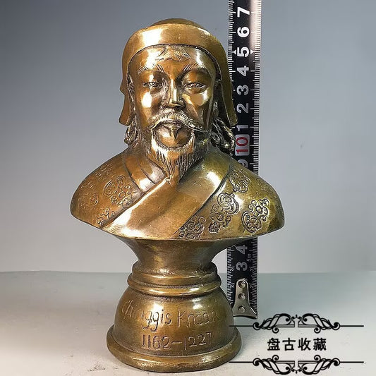 Brass Genghis Khan Bust Statue Mongol Empire King Conqueror Home Decor Collect