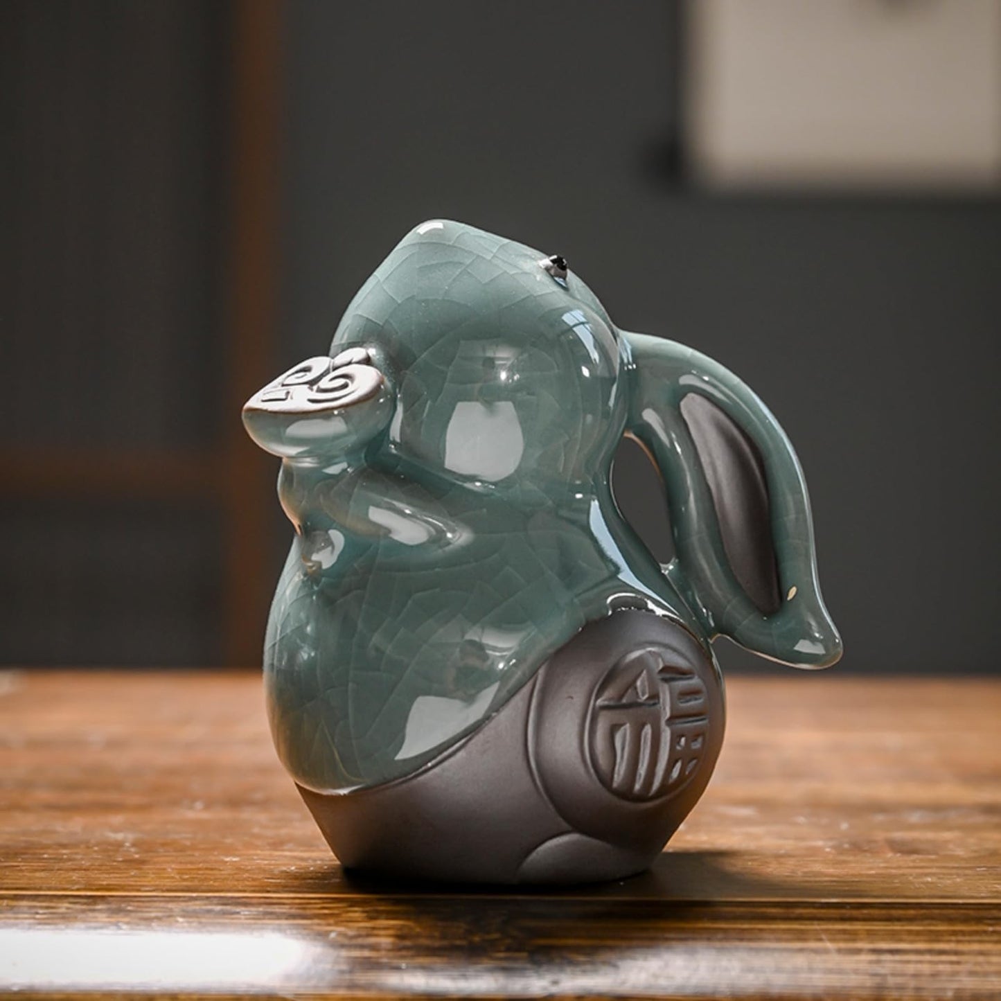 Two Rabbit Ruyao Ceramic Tea Pets 11cm Tea Play Kung Fu Tea Set Tray Decoration