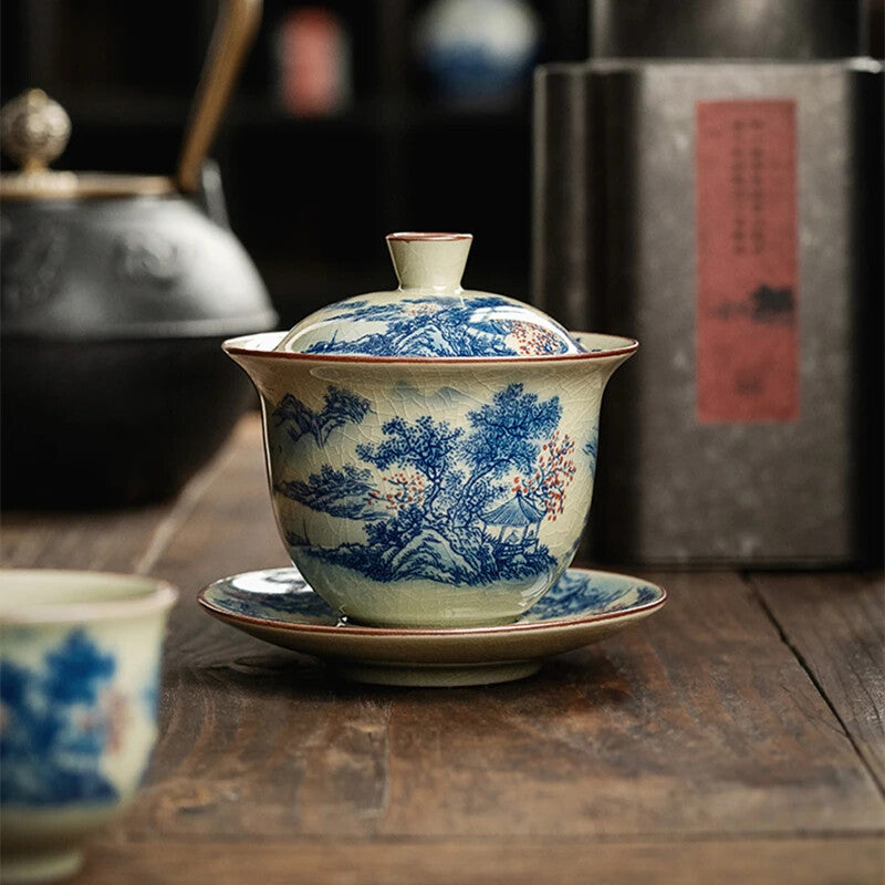 Landscape Ceramic Opening Gaiwan for Tea Tureen Teaware Cup Chinese Tea Bowls