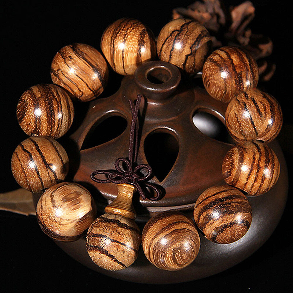 20 Mm New Vietnam Agarwood Wooden Bracelets Tiger Pattern Buddha Round Beads