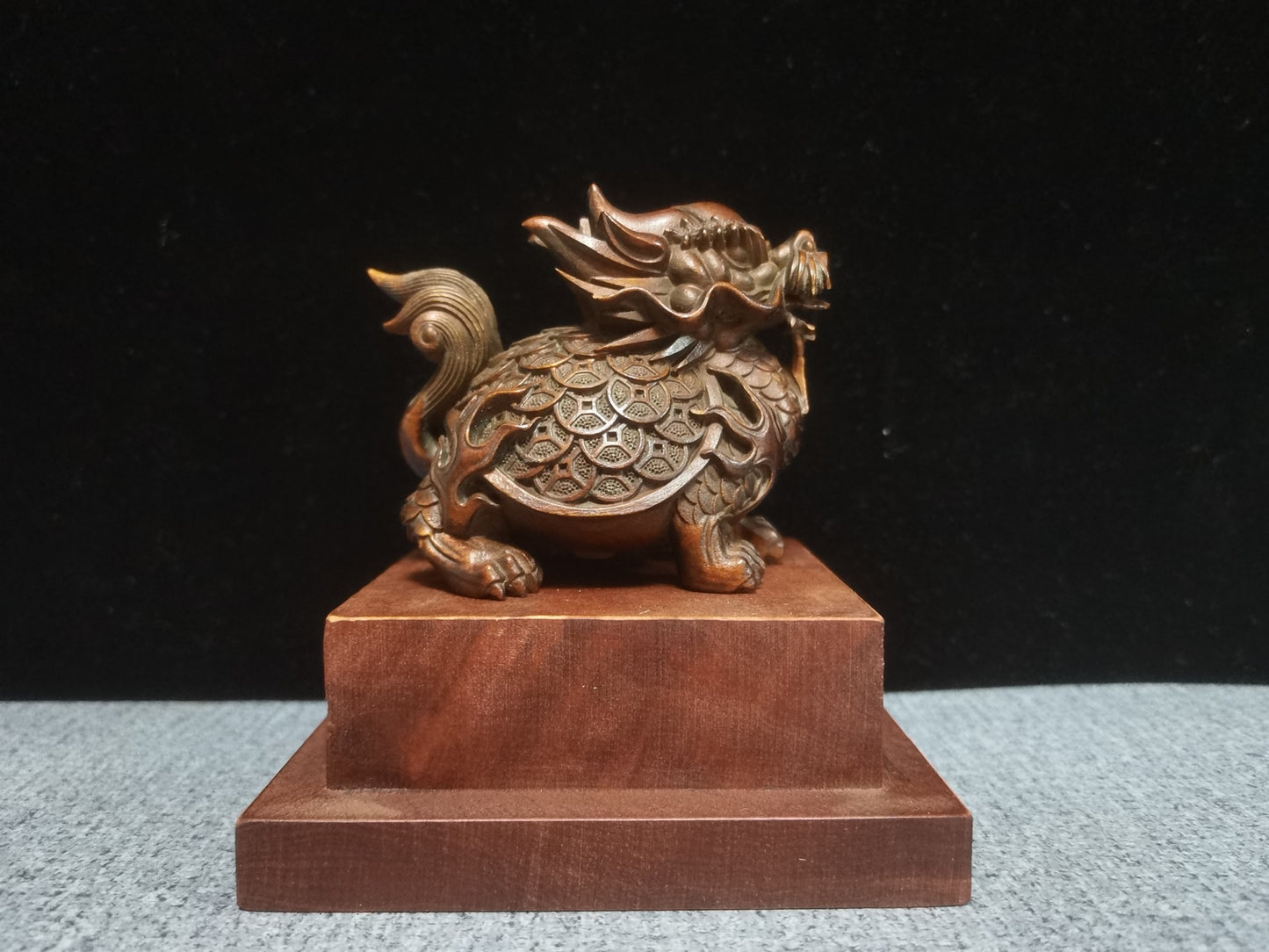 Rare art Boxwood fortune DRAGON tortoise turtle Statue tea pet netsuke chinese