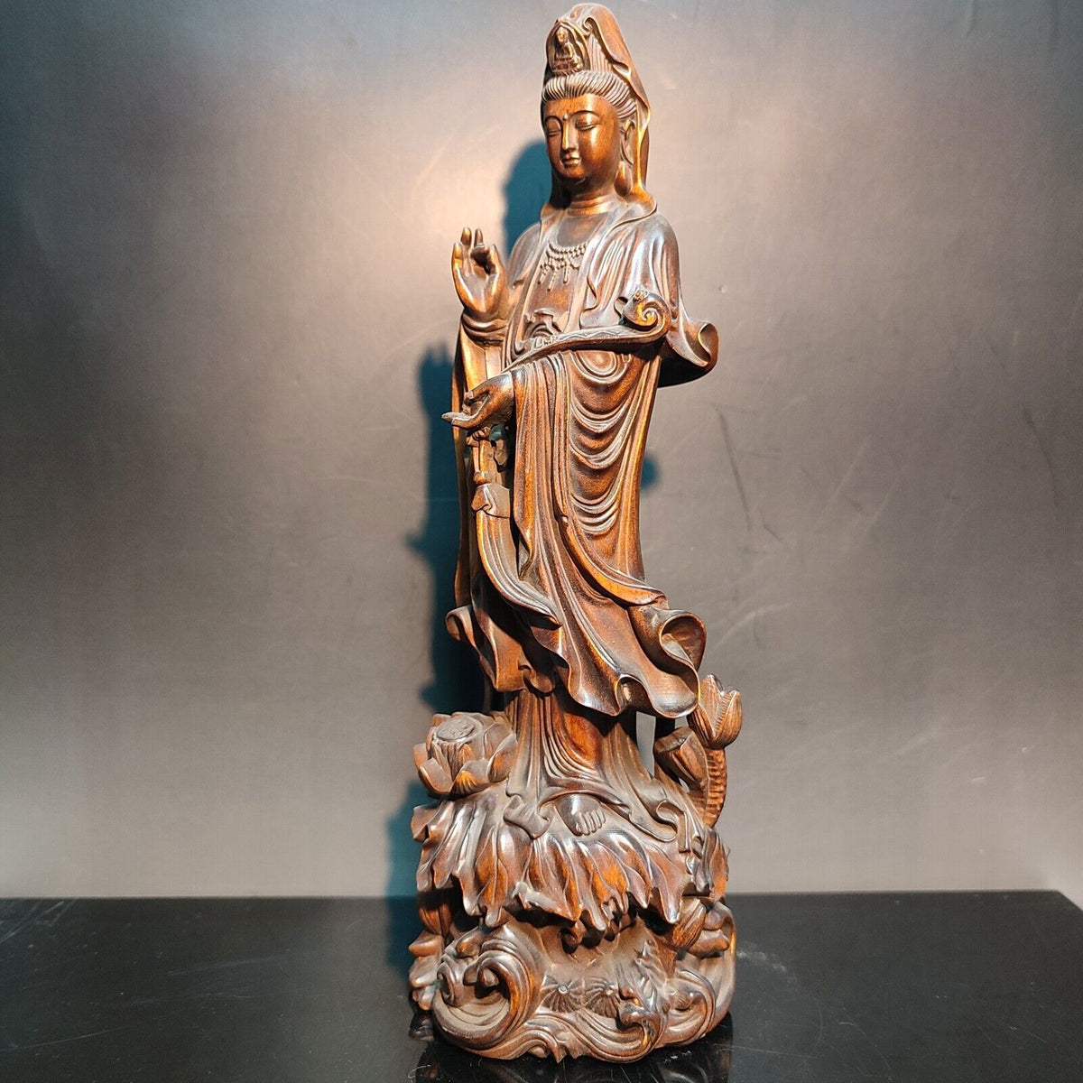 Wooden Chinese Kwan-Yin Statues Figurines Quan Yin Statues Buddha Wood Carving
