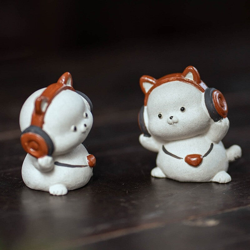 Lovely Cat Statue Yixing Zisha White Duan Clay Tea Pet House Warming Gift Small