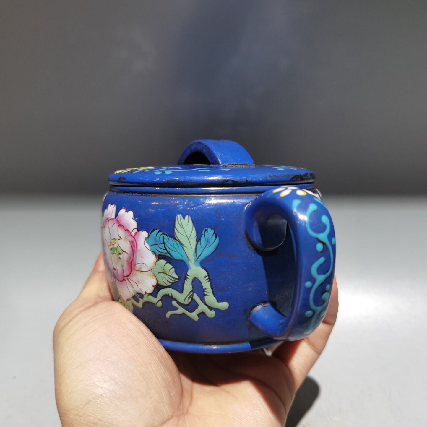 Chinese Yixing Zisha Clay Handmade Exquisite Teapot(珐琅彩四方竹壶 底款:老艺人)