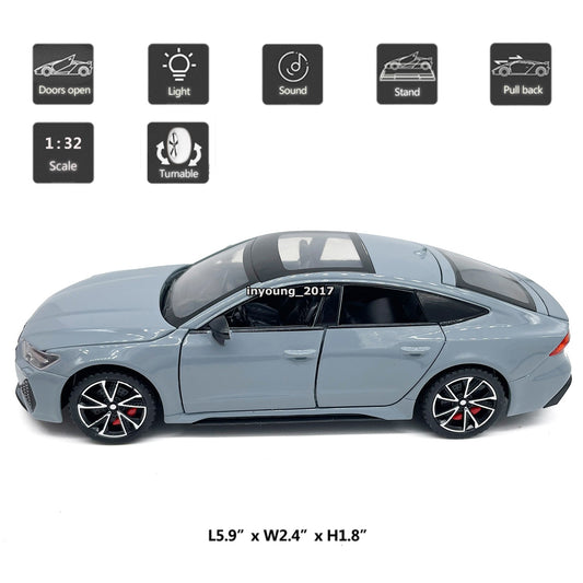 1/32 Audi RS7 Model Car Diecast Toy Cars Doors Open Pull Back Metal Vehicle Gray
