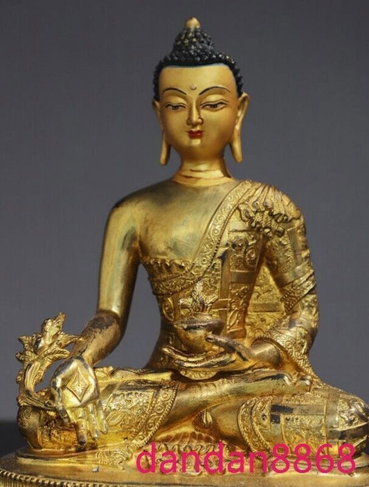 10.8" Tibet Buddhism temple bronze gilt Sakyamuni Shakyamuni Buddha statue