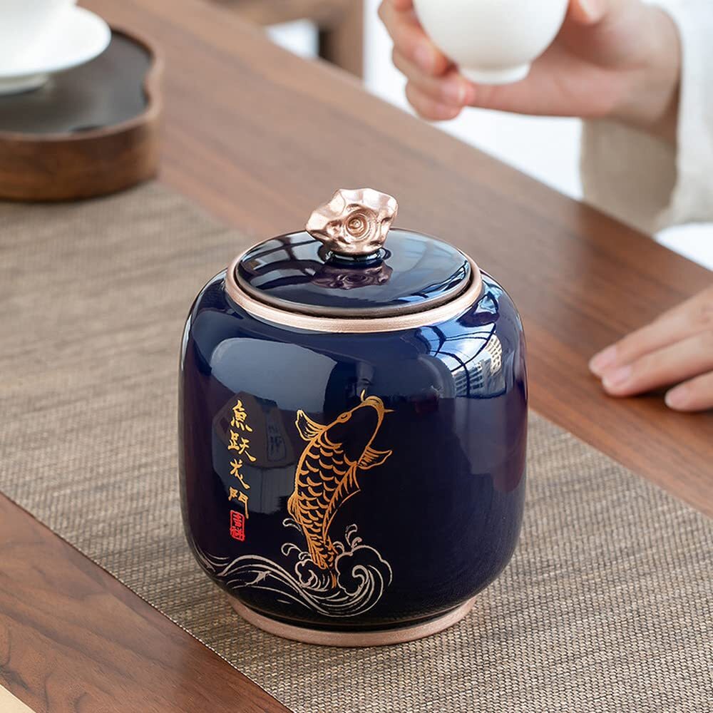 14cm Chinese Creative Tea Caddy Ceramic Storage Jar Sealed Cans Tea Set