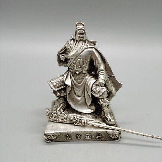 Antique Collection of Bronze Guan Gong Statue and Home Decoration