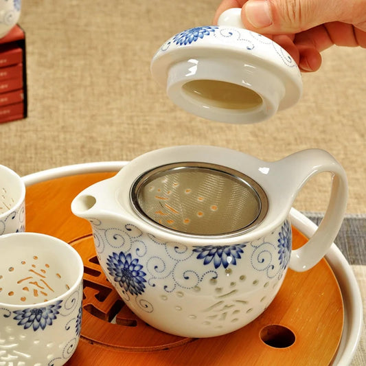 Retro Kung Fu Ceramic Teapot with Strainer 350ml 11.8oz Handmade Kungfu Tea Set