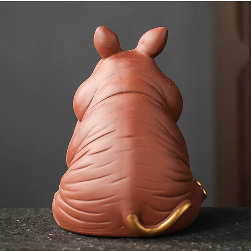 Chinese Yixing Zisha Pottery Fengshui hippo Animal Wealth Lucky tea pet Statue