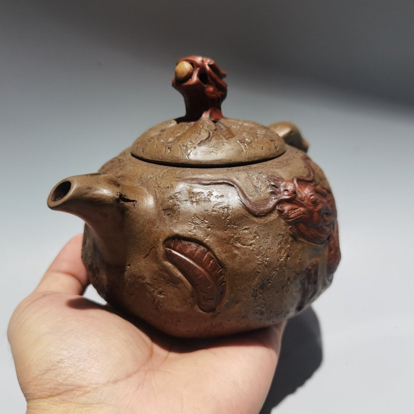 Vintage Chinese Yixing Purple Clay Teapot Zisha Ceramic Carving Dragon Tea Set