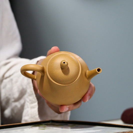 4.6" China Yixing Zisha Pottery Gold Section Clay Hand-made 220ML Teapot 清心思婷