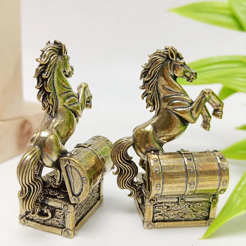 5.3cm Brass Handcarved Zodiac Horse Statue Tea Pet Feng Shui Wealth Ornament