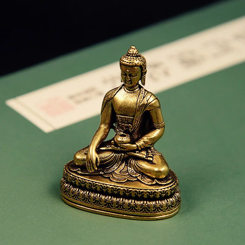 4.8cm Retro Brass Handcarved Sitting Sakyamuni Buddha Statue Ornament Collection