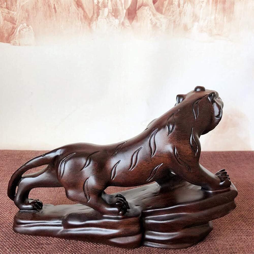 Handmade Wooden Tiger Statue Wealth Lucky Figurine Sculpture Home Office Decor