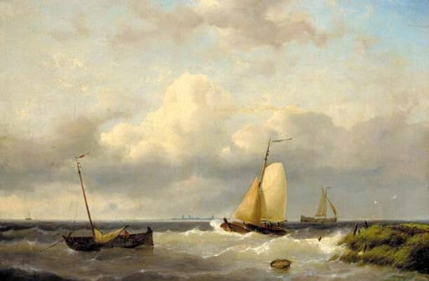 Dream-art Oil painting Johannes-Hermanus-Koekkoek-Fishing-boats-off-the-Dutch-co