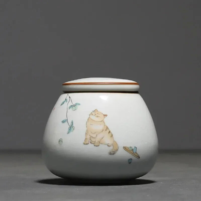 Chinese Ru Kiln Ceramics Tea Caddy Tea Leaf Container Travel Tea Bag Storage Box