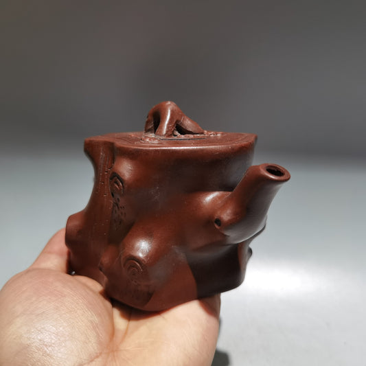 5.9" Chinese Yixing Zisha Pottery Red Clay 300CC Plum Blossom Tree Stool Teapot