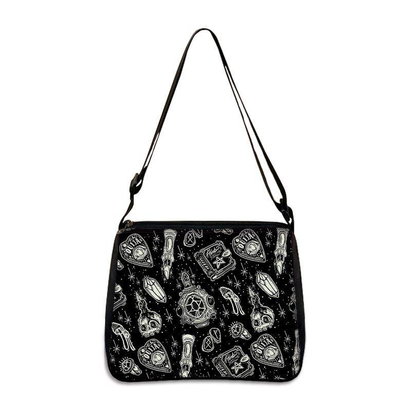 Black Messenger Bag Handbag Canvas Underarm Shoulder Bag Gothic Crossbody Bags