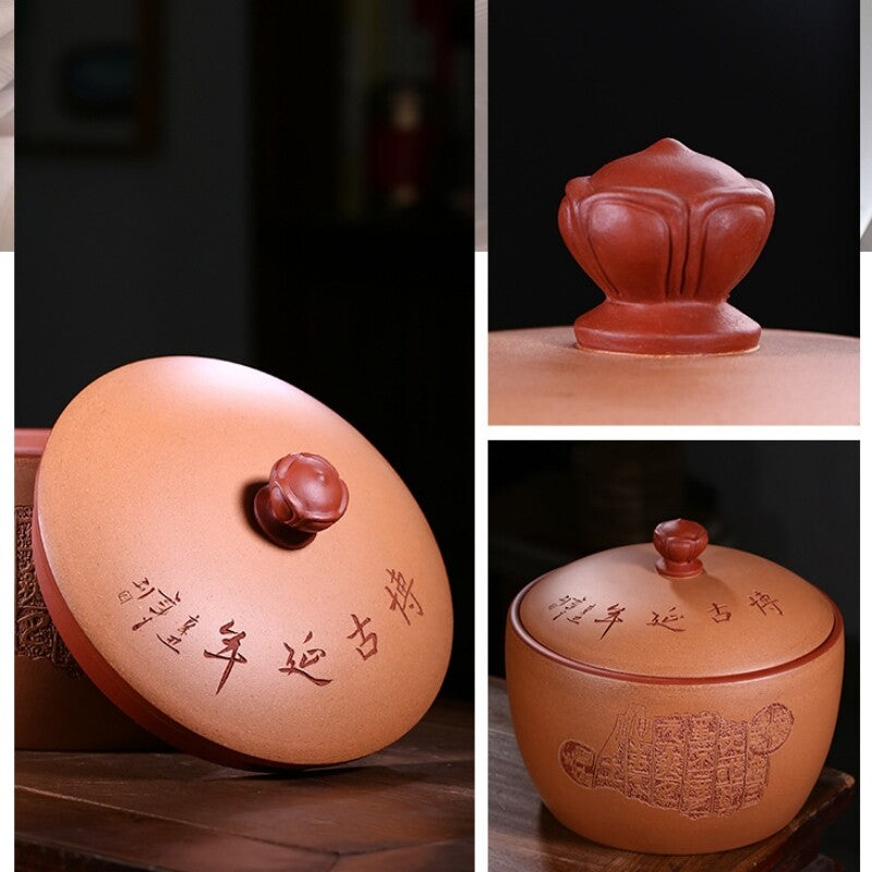 Traditional Handmade Tea Canister Real Yixing Zisha Jiangpo Clay Marked Jar Lid