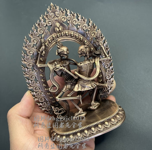 4.7'' Brass Tibet Chitipati Shri Shmashana Adhipati Protector Statue Temple Lord