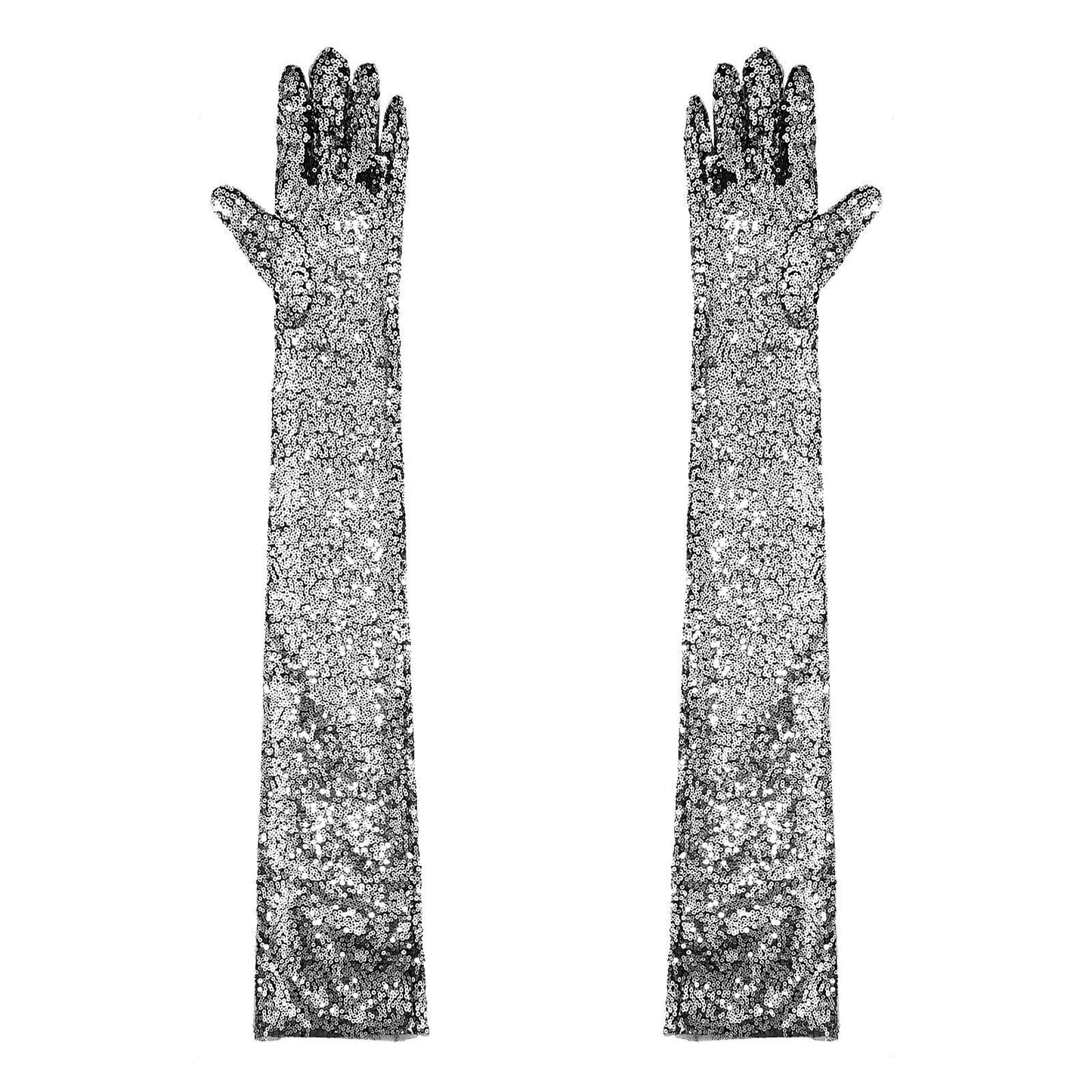 Women Gloves Vintage Shiny Sequin Finger Elbow Length Long Mittens Opera Costume