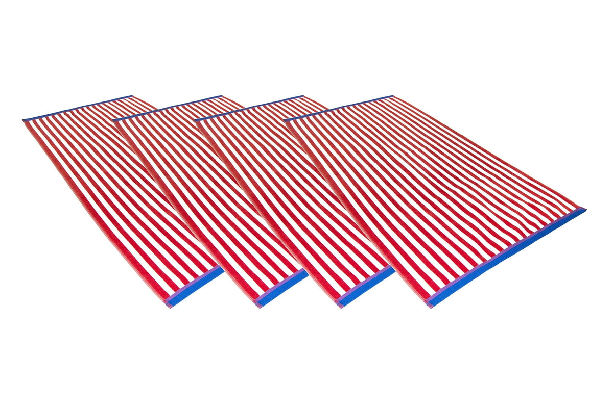 4 Pack Red Thin Stripe Cabana Towels (100% Cotton, 30" x 60", GSM 425)