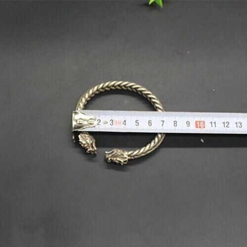 Collectable Old Chinese Tibet Silver Handcarved Dragon Head Bracelet 10023