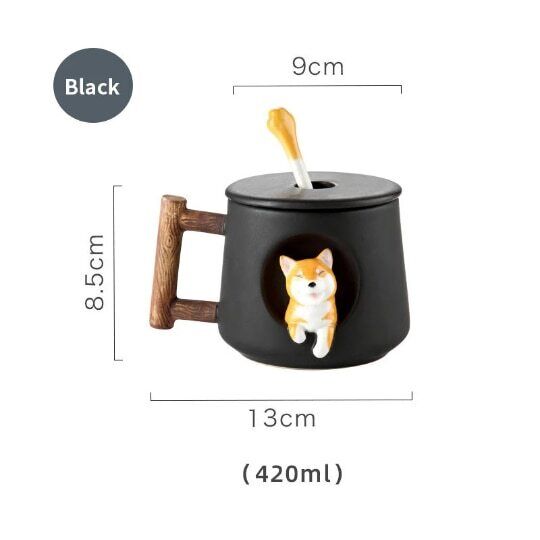 Ceramic Shiba Inu Mug with Lid Spoon Cute Dog Coffee Cup 420ml