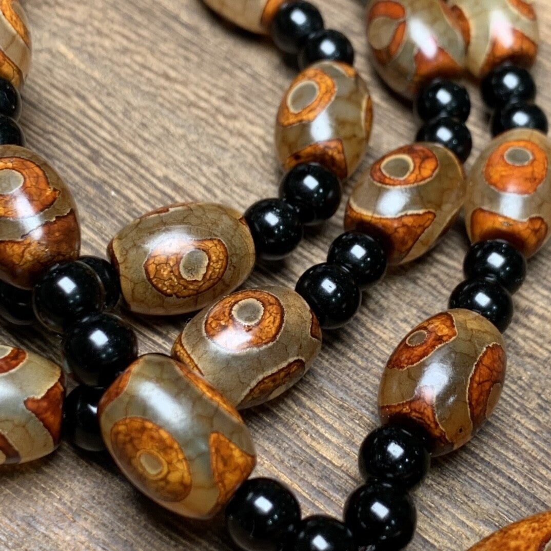 Tibetan Style Old Agate Three Eyes/TenEyes Pingan Knot Dzi Bead Amulet Pendant