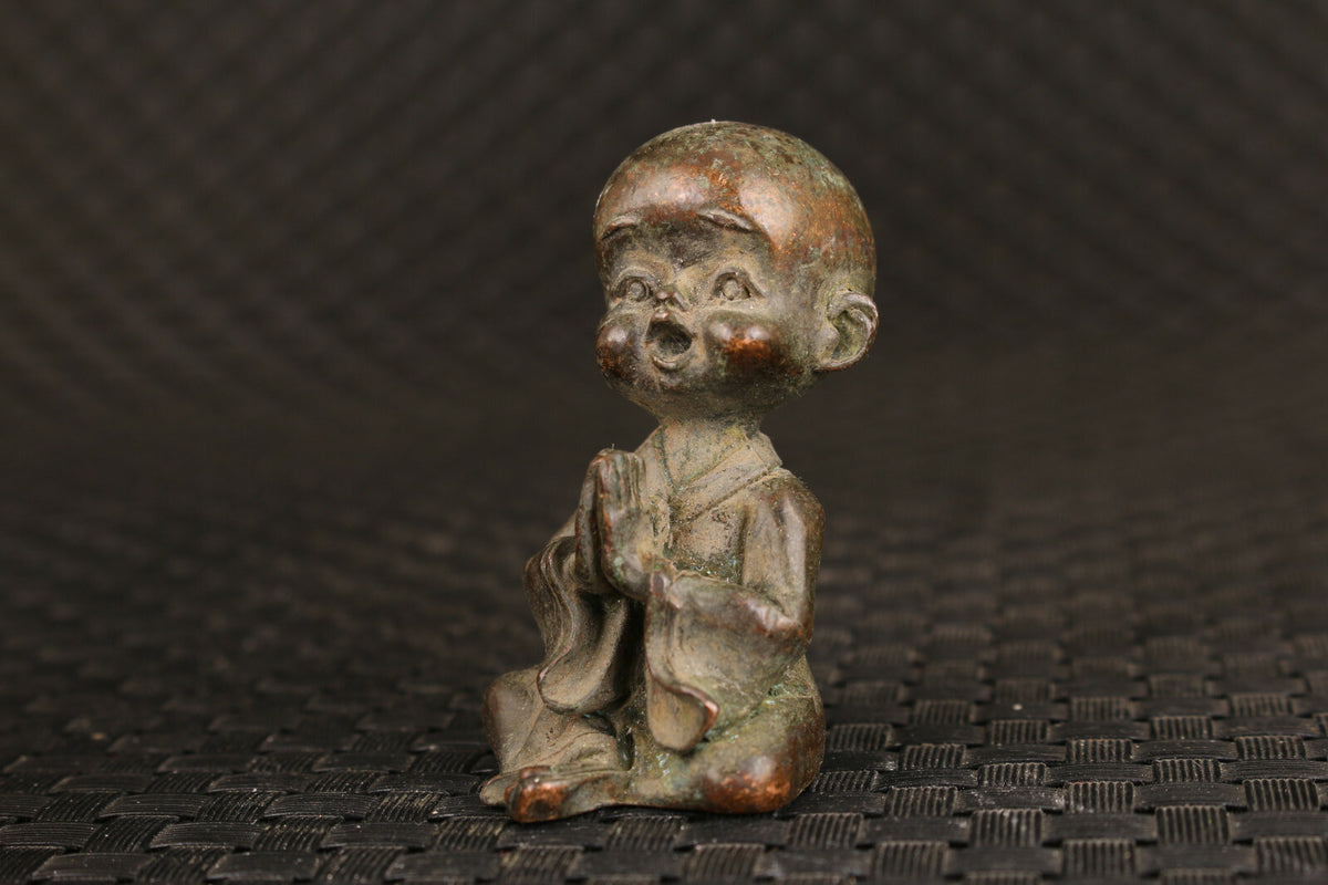 Old Bronze Monk Buddha Statue Noble Table Decoration