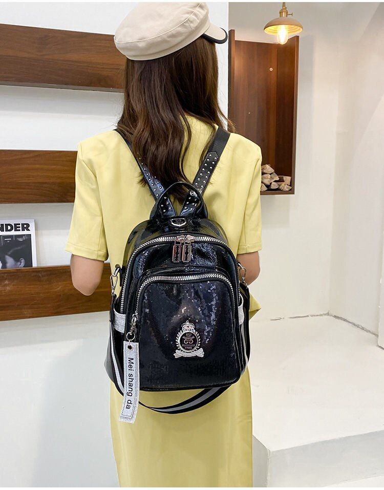 Synthetic Leather Women School Backpacks Black School Bags Retro Traveling 1 PC