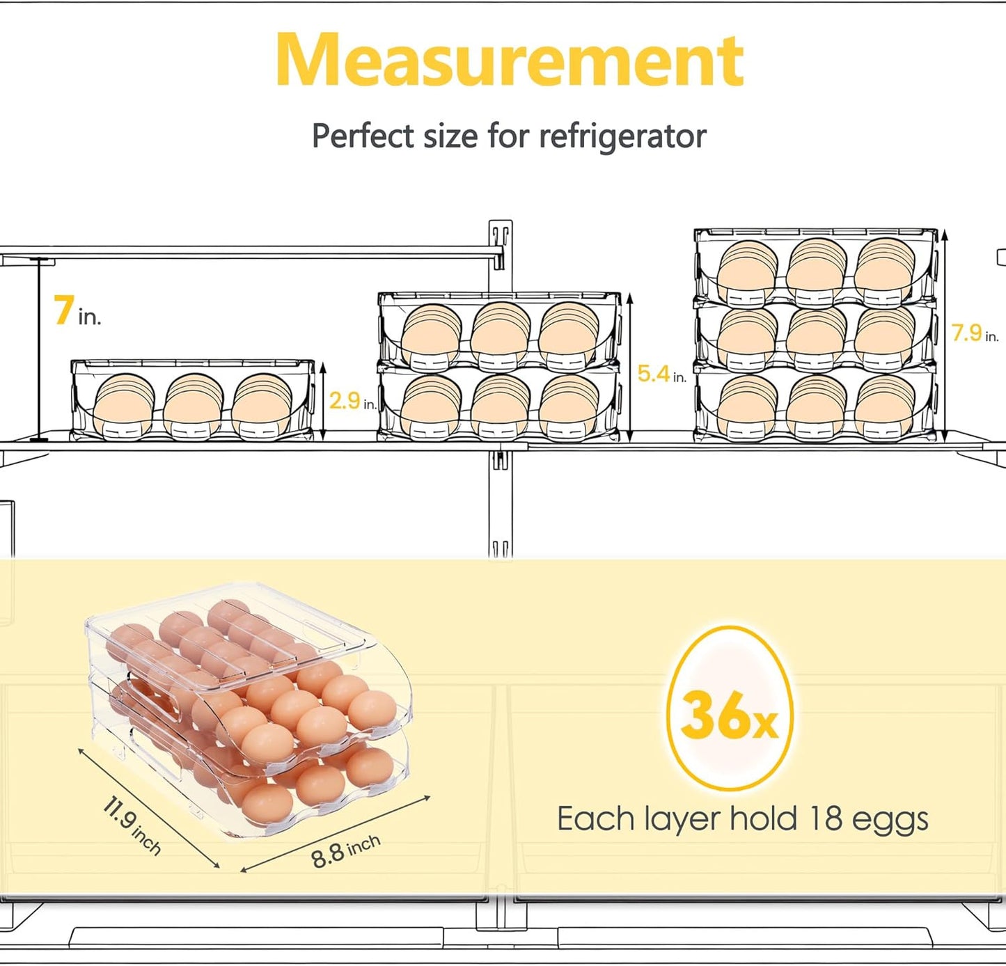 Egg Holder for Fridge, Automatic Steady Rolling Egg Container with Soft Bumpers