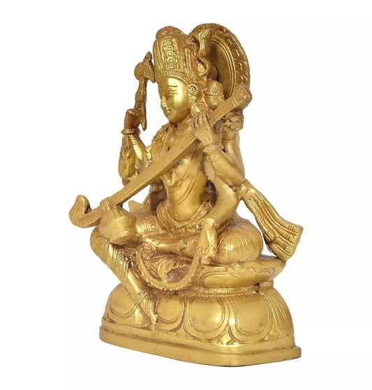 Brass Hindu Goddess of Knowledge Saraswati Idol Statue Figurine Sculpture