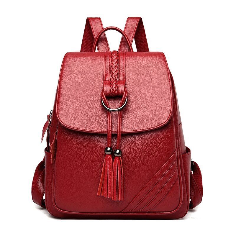 Women Backpack Soft Genuine Leather Fashionable Travelling Bag Softback Red Blue