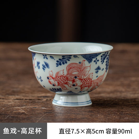 Blue and White Master Cup Glazed Black Tea Cup Tea Tasting Cup Kung Fu Tea Set